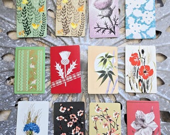 Set 12 Vintage Art Deco Flower Plant Playing Cards, Antique trade cards, Swap Cards, Trade cards, Mixed media supplies, Collectible Cards