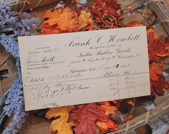 Antique Invoice, Antique receipt, 1800s ephemera, Billhead, Letterhead, Handwritten script, Collectible paper, Historical documents