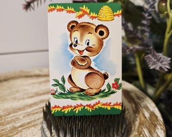 Single Midcentury Playing Card, Cute Bear Cub cards, Antique trade cards, Swap Cards, Mixed media supplies, Vintage Ephemera