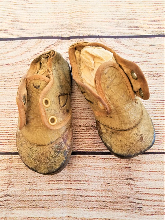 Antique Leather Baby Shoes, Antique Victorian baby