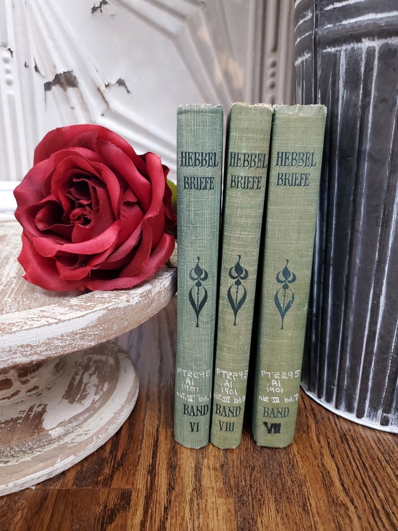 Set 3 Antique Books, Vintage Green Books, Old books, Collectible books, Antique German book, Foreign book, Ornate book, Victorian Cloth Book