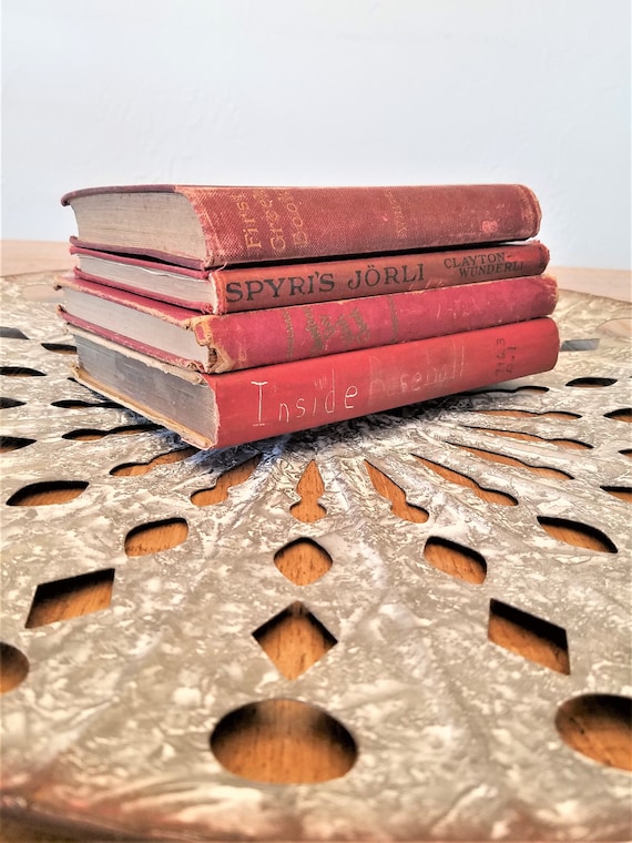 Set 4 Antique Red Hardcover books, Instant Library, Vintage book bundle, Collectible books, Vintage book decor, Wedding decor, 1896-1950s
