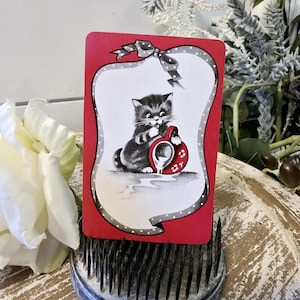 Cartes à jouer rares chat chaton du milieu du siècle, cartes à collectionner anciennes, cartes à échanger, éphémères, scrapbooking, cartes à collectionner, fournitures techniques mixtes