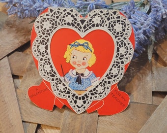 Vintage Teacher Valentine, Antique valentine card, Valentines Day decor, Vintage ephemera, Junk Journal supplies Scrapbooking Kitsch