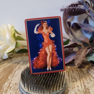 Pair Vintage Pinup Playing Cards, Antique trade cards, Swap Cards, Girl in red dress, Collectible cards, Guy man gift, Mixed media supplies