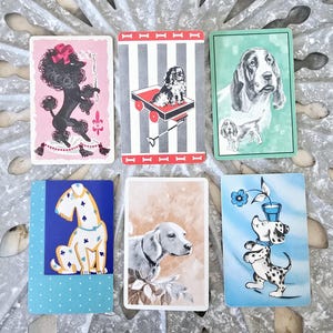 Lot de 6 cartes à jouer vintage chiot chien, cartes à collectionner anciennes, cartes à échanger, éphémères, fournitures techniques mixtes, collection de cartes, fournitures de création