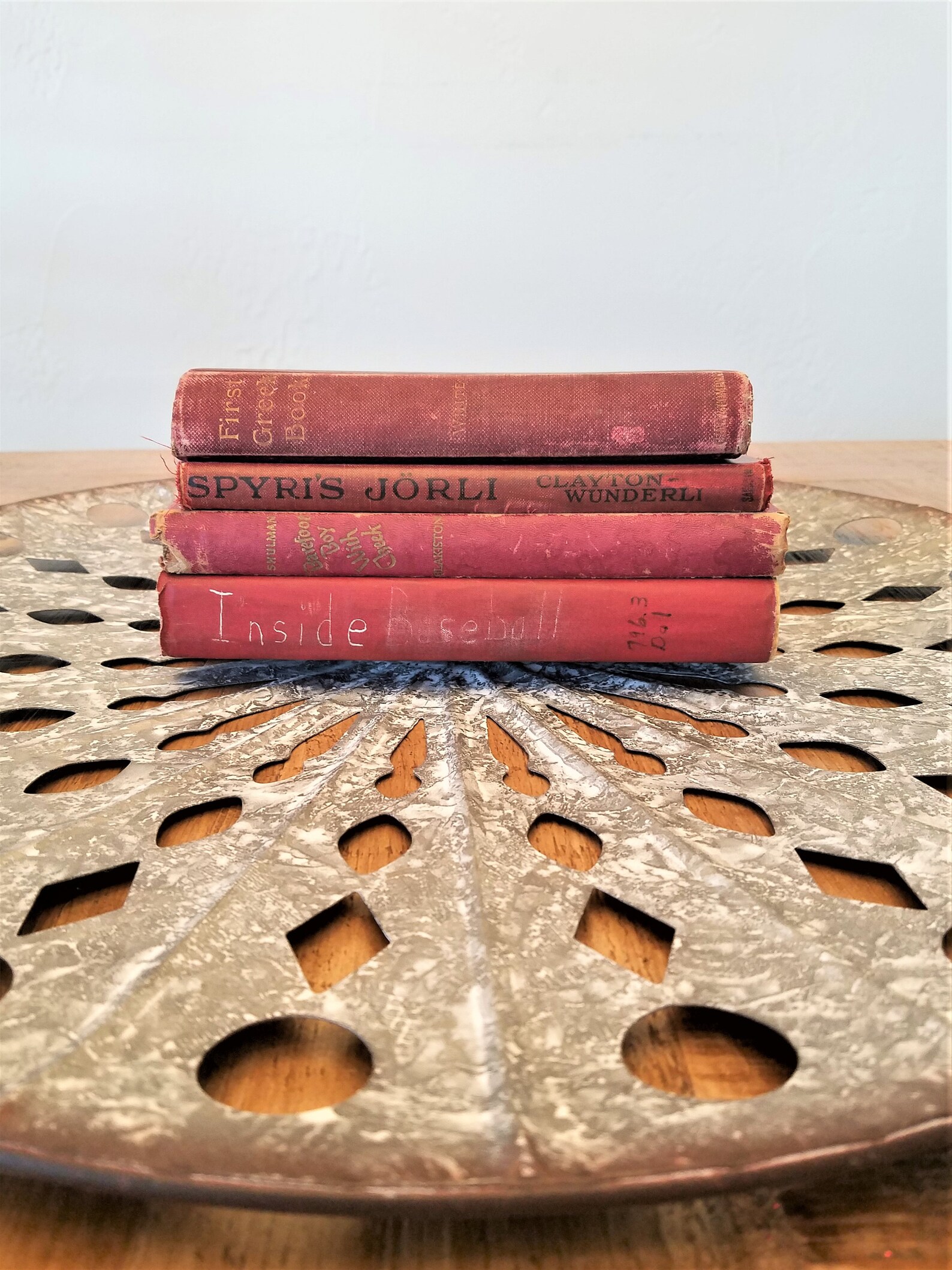 Set 4 Antique Red Hardcover Books, Instant Library, Vintage Book Bundle