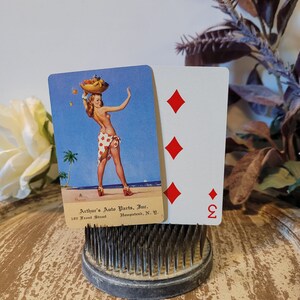 Pair Vintage Pinup Playing Cards, Antique trade cards, Swap Cards, Girl in bikini, Girl on beach, Collectible cards, Guy Man gift, Ephemera