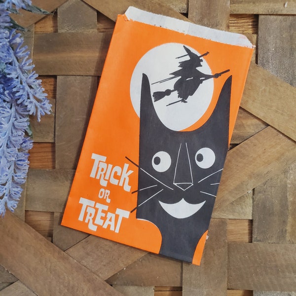 Vintage Halloween bag, Paper treat bag, Vintage Halloween decor, Vintage ephemera, Mixed media supplies, Black cat, Craft supplies