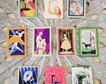 50 Vintage Playing Cards, Art Deco cards, Cats, Dogs, Birds, Midcentury Playing Cards, Trade Swap Cards, Ladies, Rare Cards