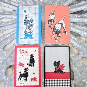 Ensemble de 4 cartes à jouer vintage pour chien, chiot, cartes à collectionner anciennes, cartes à échanger, éphémères, fournitures techniques mixtes, collection de cartes, fournitures de création