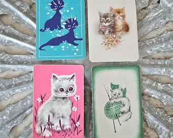 Set 4 Vintage Cat Playing Cards, Kitten, Antique trade cards, Swap Cards, Ephemera, Mixed media supplies, Card collection, Craft supplies