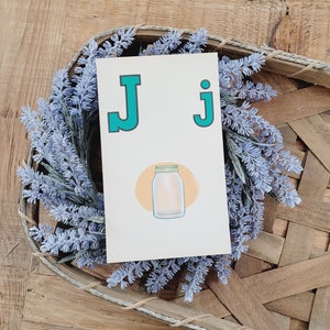 Vintage J Jar Flash Card, Cartes flash antiques, Éphémère, Carte Alphabet vintage, école vintage, Fournitures mixed media, papier vintage, Bell Jar