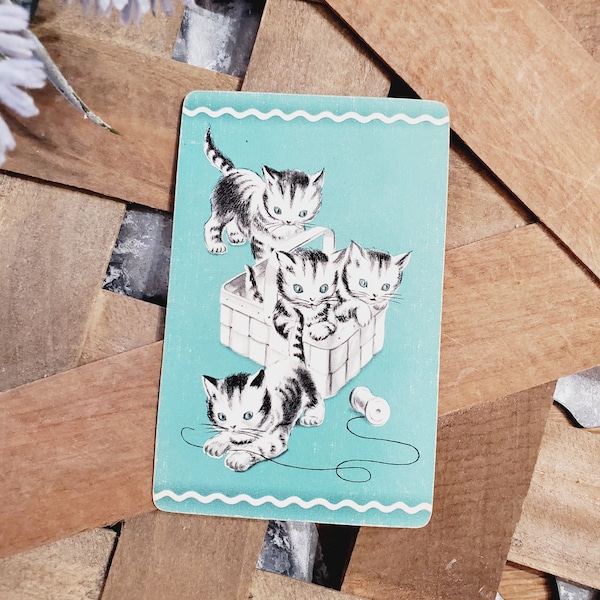 Midcentury Rare Cat Kitten Playing Cards, Antique trade cards, Swap Cards, Collectible cards, Mixed media supplies, Cat lover gift, Paper