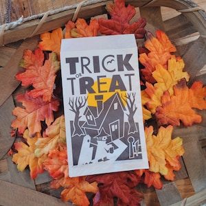 Vintage Art Deco Halloween bag, Paper treat bag, Halloween decor, Ephemera, Scrapbooking, Halloween banner, Craft supplies, Mixed media