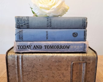 Antique Book Set, 3 Vintage Book Lot, Vintage blue books, Collectible books, Distressed Books, Shabby book set, Old books, Decorative books