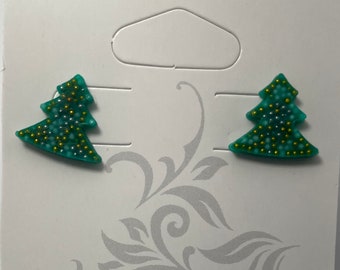 Christmas tree studs, Gold, Silver ball tree earrings,