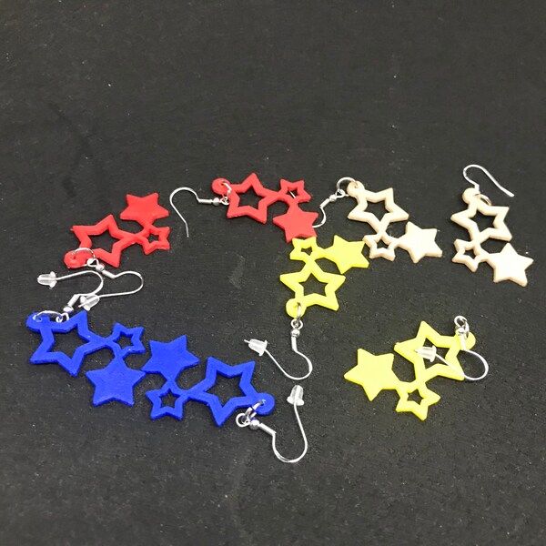 Star earrings, 3D stars earring, Triple dangling star, Designer hanging earrings 3 star earrings, 3D printed star earring, Colors of choice