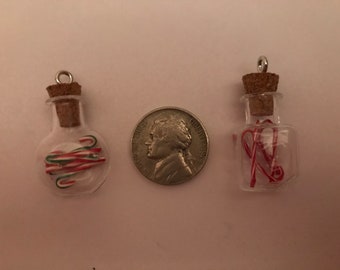 Glass jar charms, Candy canes in a jar, Candy canes, Christmas charms, Christmas earrings,Holiday charms