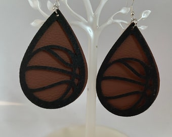 Faux Leather Basketball Earrings, Teardrop Dangle