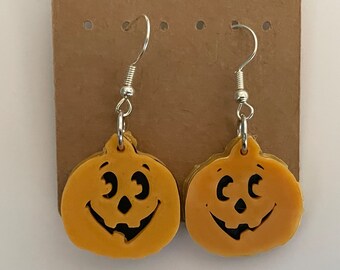 3D Printed Pumpkin Earrings, Spooky Dangler, Surgical Steel
