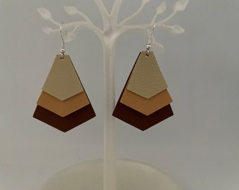Faux Leather Pentagon Drop Earrings, Earth Tone Dangles