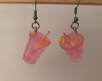 Handmade Resin Lemonade Drink Dangle Earrings