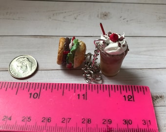 Handmade Hamburger and Chocolate Shake Charm, Food Earrings