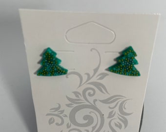 Christmas tree stud earrings, Red Gold tree studs,
