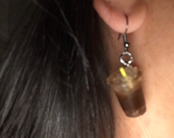Kawaii Ice Coffee Resin Dangle Earrings, Handmade Drink Charm