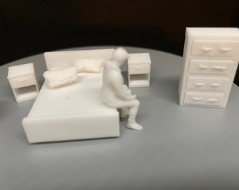 1:48 Quarter Scale Bedroom Set, PLA Miniature Furniture