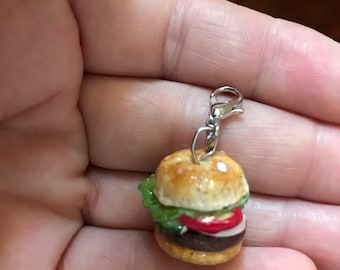 Hamburger charm,  Hamburger Charm, Miniature Food, Jewelry Polymer Clay Burger, Hamburger Charm, key chain Burger charm, Burger pendant