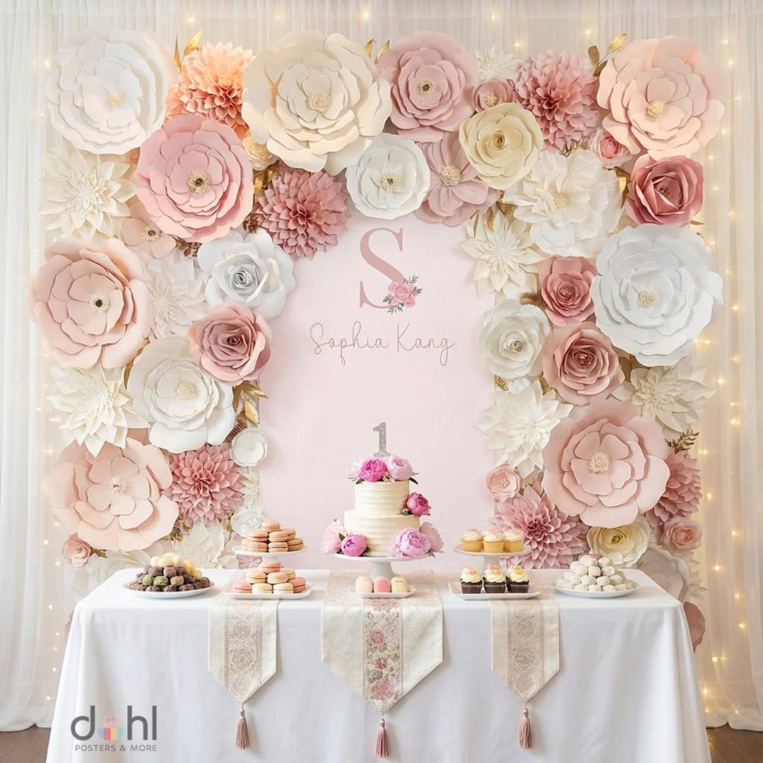 Girl Korean 1st Birthday Doljanchi Party Banner Backdrop Template ...