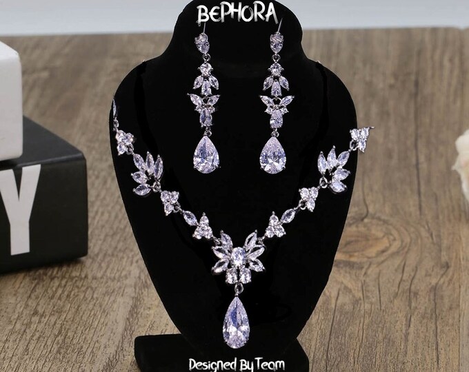 BEPHORA Handmade Fashion Rhinestone Square New Earrings Necklace Gift Jewelry Sets Lover Brides Women Wedding Crystal Necklace Luxury Bridal