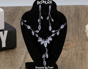 BEPHORA Handmade Silver Rhinestone Clear New Earrings Necklace Gift Jewelry Sets Lover Brides Women Wedding Crystal Necklace Luxury Bridal