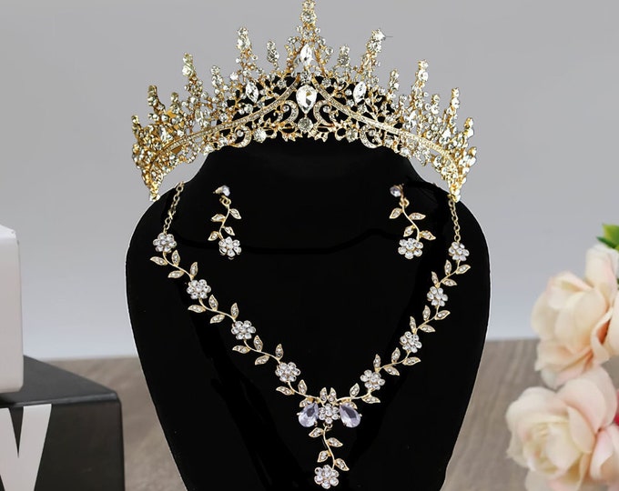BEPHORA Handmade Princess Luxury Flowers Silver Gold Tiaras Crown Necklace Earrings Queen Bridal Hair Jewelry Wedding Dress Accessories