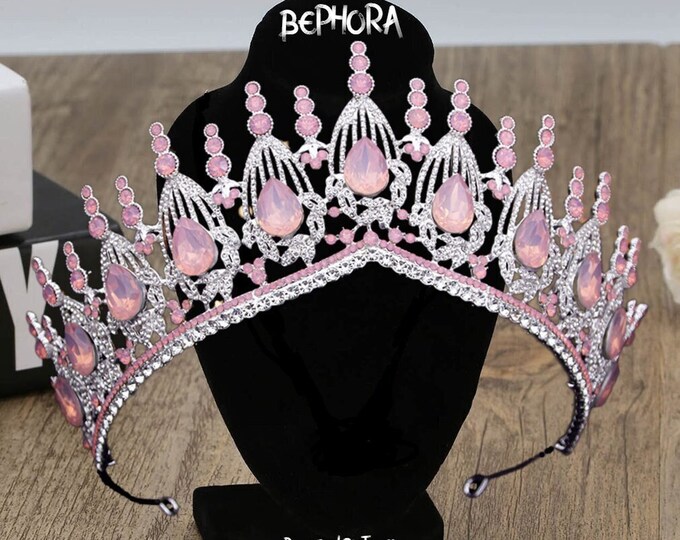 Pink Silver crown,wedding tiara, crystal wedding tiara, bridal tiara, tiara, crystal tiara, princess tiara, crystal tiaras for bride, tiara