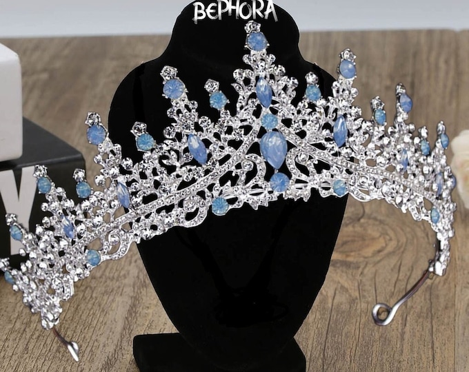 Elegant Baby Blue Opal Jewelry Set - Handcrafted Quince Crown & Accessories for Bridal and Quinceanera Moments Breathtaking Bridal Blue Opal