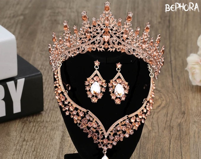 Chic Pink Peach Rhinestone Tiara - Crystal Bridal Crown for Weddings, Royal Birthday Prom Headpiece, Memorable Photo Session Gift Photo Prop