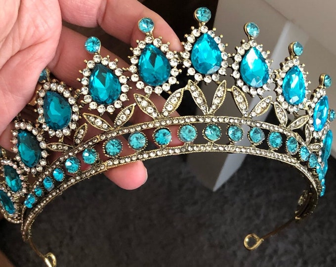 Silver Crystal Wedding Crown- Blue Crown, Rhinestone Bridal Tiara, Bridal Crown Tiara, Royal Wedding Tiara, Wedding Tiara, Quinceanera Tiara