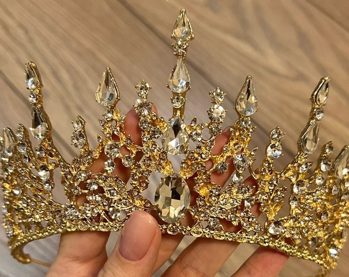BEPHORA Handmade Princess Baroque Luxury Gold Crystal Prom Crystal Bride Headdress Queen Tiaras Crowns Women Pageant Wedding Hair Jewelry