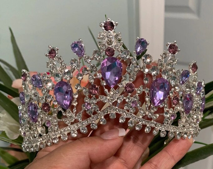 Stunning Purple Swarovski Wedding Tiara - Opulent Bridal Crown with Shimmering Crystals, Romantic Headpiece for Birthday Surprise or Gift