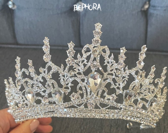BEPHORA Handmade Princess Rhinestone Silver Crowns Crystal Headdress Luxury Queen Tiaras Crowns Women Pageant Diadem Wedding Hair Jewelry