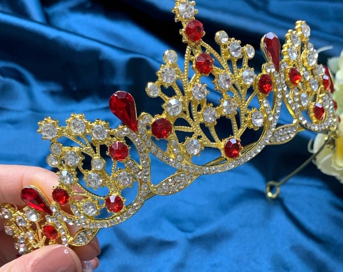BEPHORA Handmade Princess Gold Red Color Pearls Bride Headdress Vintage Crystal Luxury Queen Tiaras Crown Women Prom Wedding Hair Jewelry
