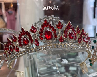 Handmade Silver Red Crystal Bridal Tiara: Princess Queen Crown