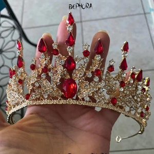 Custom Diary-Inspired Princess Tiara, Red & Gold Wedding Crown for Bridal Photoshoots, Unique Party Accessory Gift, Perfect Photo Shoot