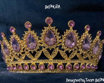 Handmade Gold Baroque Tiara: Bridal Wedding Crown with Cubic Zircons