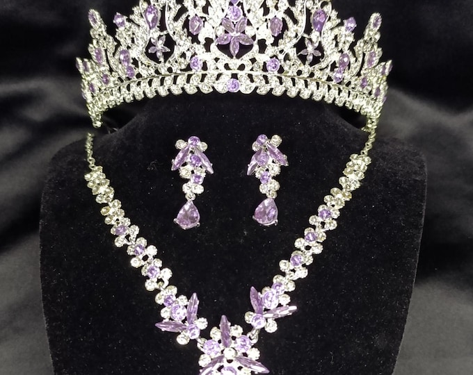 Stunning BEPHORA NEW Purple Quinceanera Crown and Jewelry - Necklace, Earrings, Stunning Purple - Ideal for Cosplay & Birthday Sweet 15