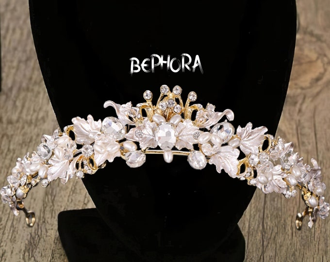 BEPHORA Handmade NEW Fashion Princess Birthday Headdress Rhinestone Pearl Sweet Bridal Bride Girls Tiaras Crowns Women Pageant Hair Jewelry