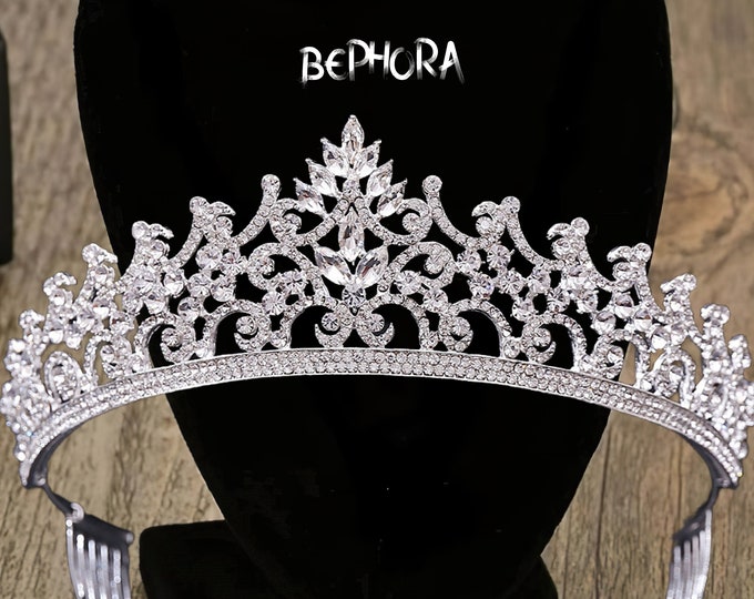 Regal Wedding Tiara with Crystals - Dazzling Rhinestone Pageant Crown, Bridal Headpiece for your Special Day, Thoughtful Bride-to-Be Gift